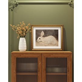 ARPEOTCY Vintage Gold Framed Wall Art, Easter White Rabbit Paintings, Canvas Prints Artwork with Antique Frame, Victorian Wall Picture Decor for Room Gallery Living Room, 13x16 inch