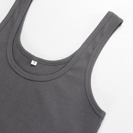 Artfish Women's Sleeveless Cotton Fitted Tank Top Form Fitting Scoop Neck Ribbed Knit Basic Cami Shirts (Charcoal Grey, XS)