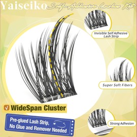 Self Adhesive Manga Lash Clusters Natural Look Wispy Pre Glued Lash Clusters No Glue Needed Press on Invisible Band Lashes Clusters by Yaiseiko(10-16MM)