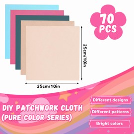 70 Pieces Solid Cotton Fabric Bundles 9.8"x 9.8" (25 x 25 cm) Pre-cut Fat Quarter Squares Sewing Patchwork DIY Quilting Craft Fabric for Cloth, DIY Crafts (Solid)