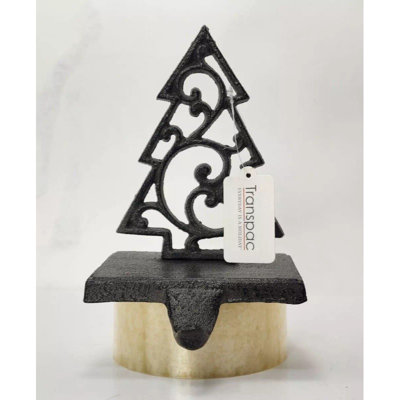 TRANSPAC Cast Iron Christmas Tree without Star Stocking Holder, 6.75