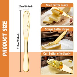 Better Butter Spreader Knife with Holes, Stainless Steel Butter Knives Set of 4, Butter Knife Spreader, Butter Slicer Cutter, Butter Curler Knife for Cold Butter, 3 in 1 Kitchen Utensils (Gold)