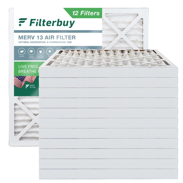 Filterbuy 20x20x2 Air Filter MERV 13 Optimal Defense (12-Pack), Pleated HVAC AC Furnace Air Filters Replacement (Actual Size: 19.50 x 19.50 x 1.75 Inches)