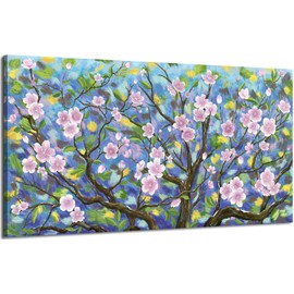 ARTZON Large Floral Wall Art – Pink Cherry Blossom Sakura Tree Nature Botanical Picture Spring Canvas Print Artwork Decor for Living Room & Bedroom, 48x24 Inch