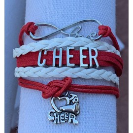 SPORTYBELLA Cheer Bracelet (Red/White) - Adjustable Infinity Cheerleading Charm Bracelet Jewelry - Gifts & Accessories