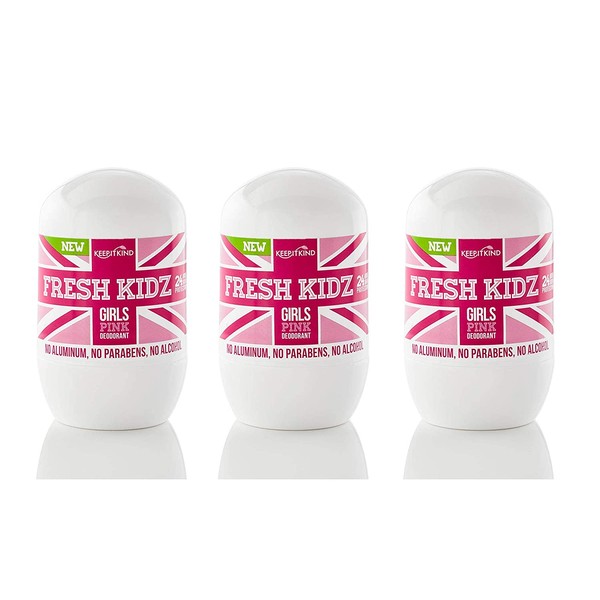 Keep it Kind Fresh Kidz Natural Roll On Deodorant 24 Hour Protection for Kids & Teens - Girls"Pink" 1.86 fl.oz. (3 Pack)