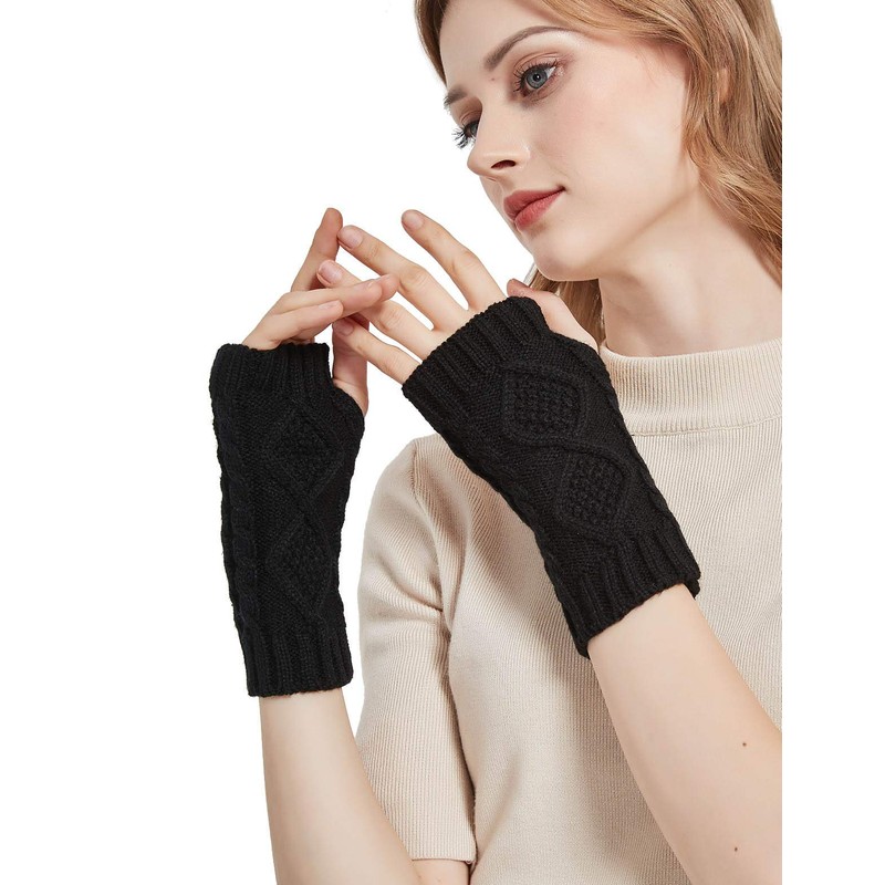 Novawo Women's Hand Crochet Winter Warm Fingerless Arm Warmers Gloves