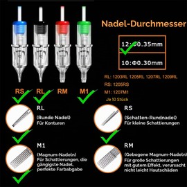 Unihuby Tattoo Needles Set RL RS M1-60pcs Needles Mix Disposable 1203RL 1205RL 1207RL 1209RL 1205RS 1207M1 (0.35 mm)