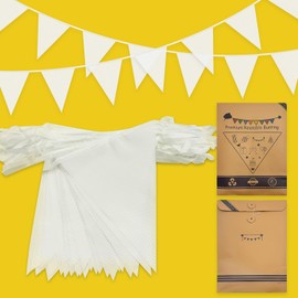 Premium Reusable Waterproof Bunting Banner: 49ft 42pcs Triangle Flags Pennant Bunting White Pennant Banner for Birthday Outdoor Garden Party Decorations