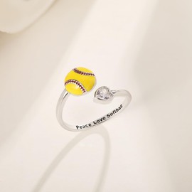 Vekoliry 925 Sterling Silver Volleyball Softball Basketball Ring Adjustable Jewelry Gifts for Players Lovers Women (Softball)
