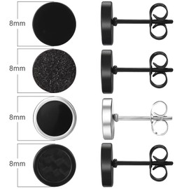 KWUNCCI Black Round Stud Earrings Set Stainless Steel Ear Studs for Men Women 4 Pairs 6MM 8MM 10MM