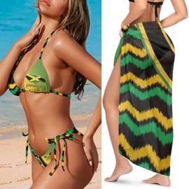 Cjfognsoa Jamaican Flags Jamaican Bathing Suit for Women 3 Piece Bikini Sets for Women Swimsuits Long Sarong Wraps Hip Scarf Long Line String Triangle Bikini Top para Mujer S