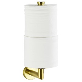 Vertical Toilet Paper Holder for Double Rolls KWQKEM Wall Mounted TP Roll Storage with Round Plate Stainless Steel Metal Toilet Paper Hanger for Bathroom Kitchen Durable Modern Design (Gold)