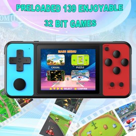 KAVOYI KAVOYI 32 Bit Handheld Games for Kids Built-in 139 Video Games,3.0" IPS Screen Rechargeable Portable Arcade Gaming Player,Electronic Toys for Boys Girls Birthday Xmas Gift Blue-Red