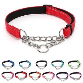 LOS ANDES Dog Choke Collar Martingale Collar with Limited Chain Strong Nylon Collar with Soft Padded No Pull Reflective Training Collar for Large, Medium and Small Dogs(L:Neck 45-65cm,Red)