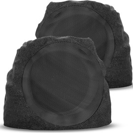 Outdoor Speakers Solar Powered & USB-C Rechargeable, Rock Speakers TWS Pairing Wireless Outdoor Speaker Bluetooth 5.4, LED Light Show, Waterproof, ideal for Backyard BBQ, Garden, Poolside (2-Pc,Black)