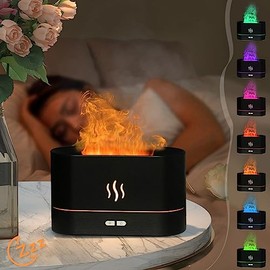 INGEQUIS Difusor de Lámpara Nocturna con Forma de Llamas en Colores RGB, 2 Modos de Brillos Ajustables, Humidificación Silenciosa de 180ml, Lámpara...