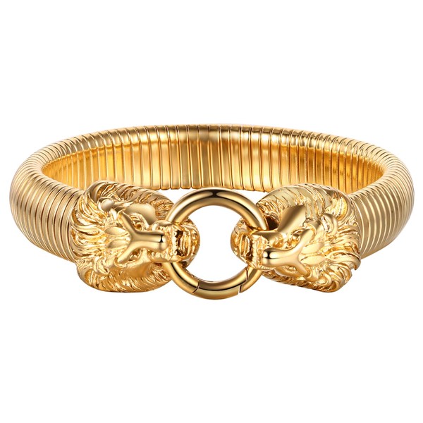 Flongo Bracelet with Lion for Men and Women: Gold Silver