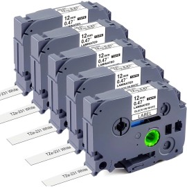 Brother 5 PK For Brother P-Touch TZe-231 TZ-231 12mm White Standard Laminated Tape