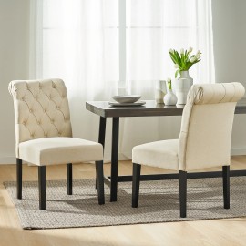Set 2 Ivory Modern Eco-Friendly Tufted Dining Chairs Rolled Top Solid Wood Frame Linen Upholstery for Dining Room Living Roomcolor: Ivory, size: 21.25 29.25 37.25 Product weight (pounds): 20.50