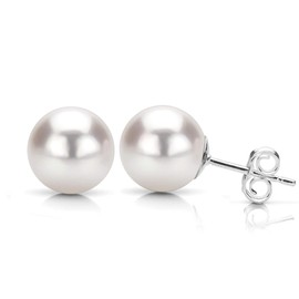 14K White Gold 9-9.5mm White Freshwater Cultured Pearl Stud Earrings
