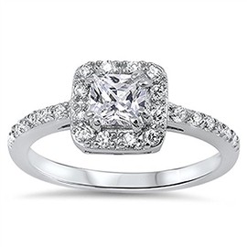 DoubleAccent Sterling Silver Princess Cut Cubic Zirconia Solitaire Engagement Ring 9MM (Size 5 to 10), 8