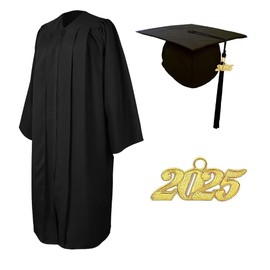 goprety Matte Unisex Cap and Gown Set with Tassel and 2025 Year Charm for High School and College Graduation Ceremony