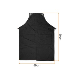 sourcing map No-Tie Twill Apron 90x66cm Split-Leg Leather Reinforcement Adjustable Chef Apron with 6 Pockets for Men Women, Black