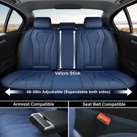 Coverado Car Seat Covers, Rear Car Seat Cover, Blue Leather Seat Cover, 3-Pieces Car Seat Cushion, Luxury Seat Cover Seat Protector Universal Fit Most Cars