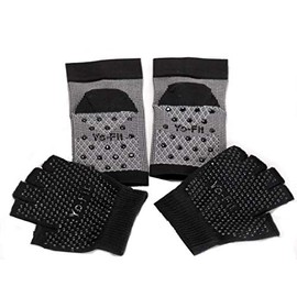 BellaGya - Calcetines y guantes de compresión antideslizantes para yoga/palates/barre, Negro, M/L