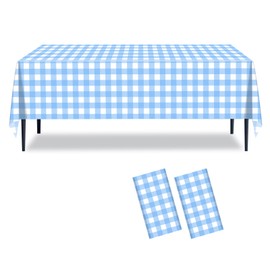 2 Pcs Blue and White Checkered Tablecloth, Blue Plastic Table Cloths for Parties Disposable, 54 x 108 inch Waterproof Rectangular Blue Gingham Camping Tablecloth for Birthday,Picnic, Party, Camping