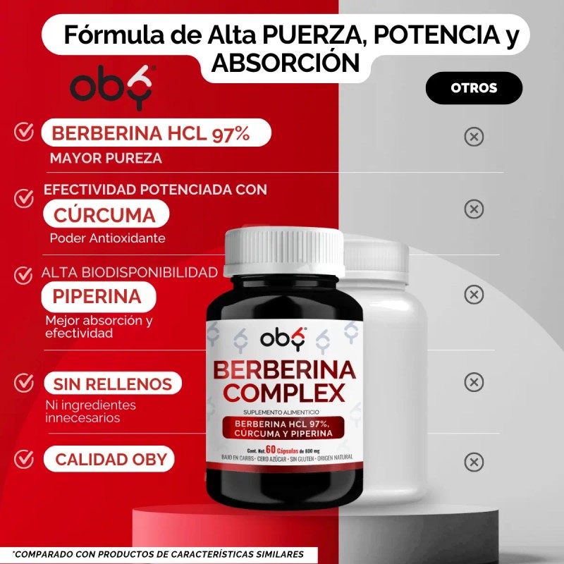 Berberina Hcl 1000mg Potenciada Piperina Curcuma Glucontrol Oby Berberine Complex