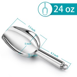 LIANYU Large Ice Scoop, 24 Ounce Stainless Steel Scoop, Metal Food Scoops for Ice Cube Dry Food Beans, Heavy Duty Utility Scooper for Kitchen Bar Shop, Dishwasher Safe, Mirror Finish