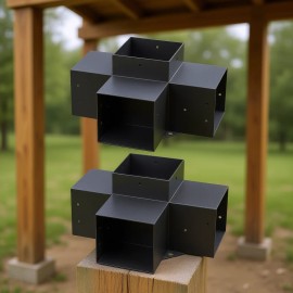 Heavy Duty 4 Way Corner Bracket Kit 2 Pcs 6x6 Inch 5MM Thick Steel Painted Standard for Outdoor Pergola Wood Beam Supportapplicable column size: 6 x 6 inch, Quantity: 2 pcs