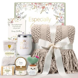 Regalos de cumpleaños para mujeres, paquete de cuidado personal para mujeres, cesta de regalo con manta de punto suave y vaso, juego de regalo de feliz cumpleaños para mamá, esposa, hija, amigos