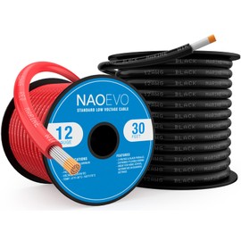 NAOEVO 12 Gauge Marine Wire, 12 AWG Tinned Copper PVC Marine Grade Wire, IP68 Waterproof/Corrosion-Resistant Electrical Cable for Boat, RV, Automotive, Solar, Trolling Motor (30 ft Black + 30 ft Red)