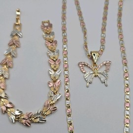 Butterflies set necklace with bracelet gold-plated three colors beautiful style 20"inches short 24"inches bigger chain available jewelry women - chain zises: 24"inches bigger