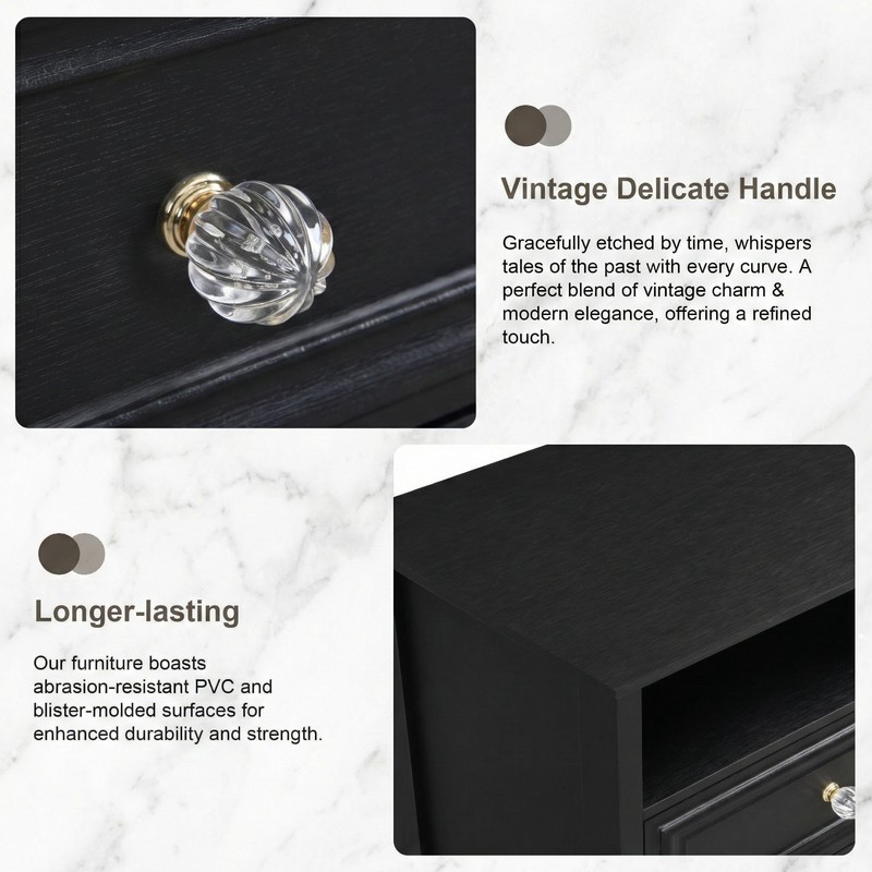 XIAO WEI Black Tall Nightstand with Hidden Drawer, 2 Drawers