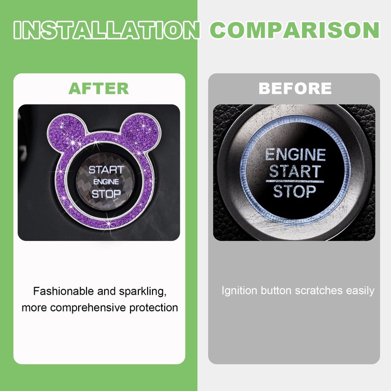 Augeny Bling Car Engine Start Button Cover, Rhinestone Key Ignition