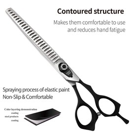 Fenice Peak 7'' Thinning Shears for Pet Grooming Scissors Chunkers Shears Heavy and Anti-Slip Black Handler 440C Stainless Steel Professional Dog Trimming Scissors