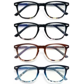 EYEURL 4-Pack Blue Light Blocking Reading Glasses for Women/Men Round Computer Readers Eyeglasses Fashion Spring Hinge Anti Eyestrain Lightweight Round Readers for Women,1.0