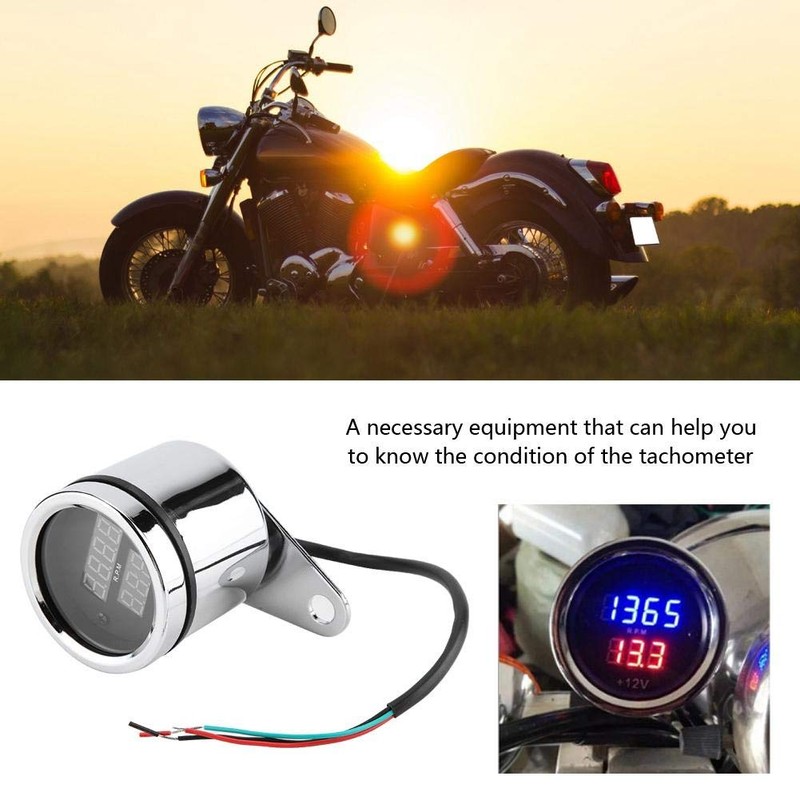 Tachometer, Qiilu Tachometer,2 in 1 Motorcycle LED Digital Voltmeter Tachometer
