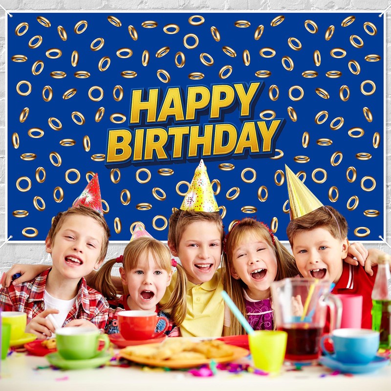 SAVITA Blue Hedgehog Birthday Decorations, 70.87x43.31 Inch Happy Birthday Banner