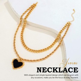 Jovono Heart Pendant Necklaces Gold Layered Chunky Choker Necklace Chains Punk Thick Necklaces Accessories for Women