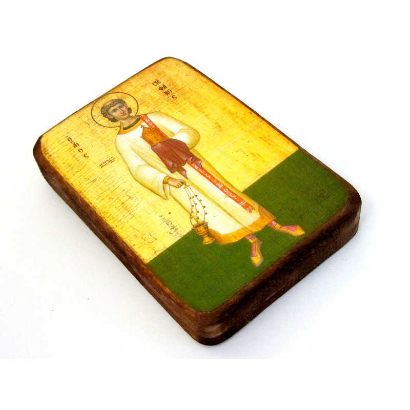 Wooden Greek Christian Orthodox Wood Icon of Saint Stefanos Stephen