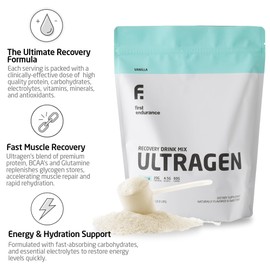 FIRST ENDURANCE Ultragen Workout Recovery Drink Powder, Protein Mix, Boosts Energy, Accelerates Recovery | Vanilla, 15 Servings