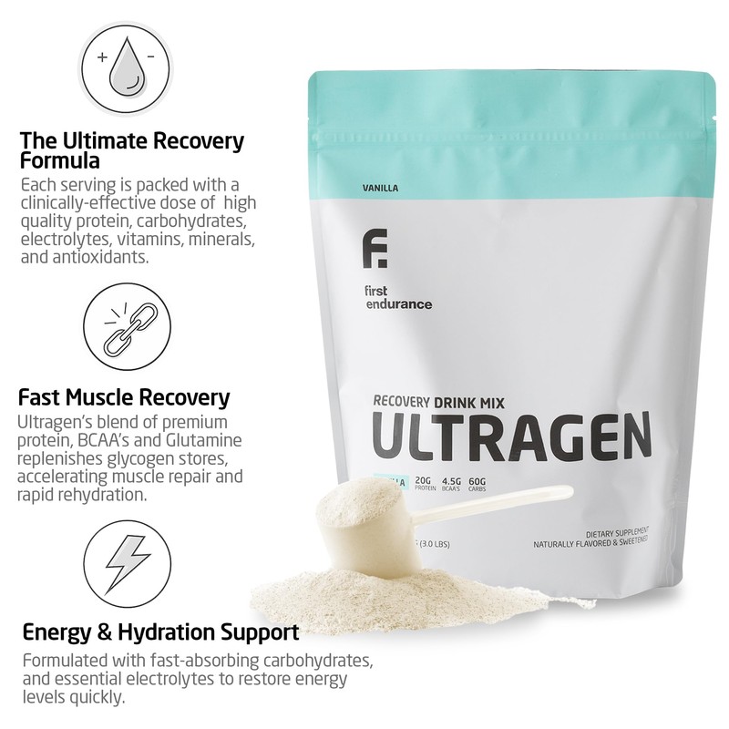 FIRST ENDURANCE Ultragen Workout Recovery Drink Powder, Protein Mix, Boosts