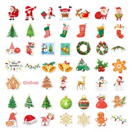 Pigbit 100Pcs Holographic Glitter Christmas Stickers - Vinyl Waterproof Shiny Snowman, Santa Shiny Christmas Stickers for Xmas Decorations Party Favors