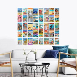 40 Piece Nautical Beach Danny Phillips Art Collage Kit - Teen Room Wall, Coastal Dormitory Bedroom Decorations, Mixed Media Collage Aesthetic, Zoom background, 4x6 Professional Photo Prints