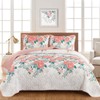 Yiran Pink Floral Quilt Set Queen Size Summer Botanical Bedspreads